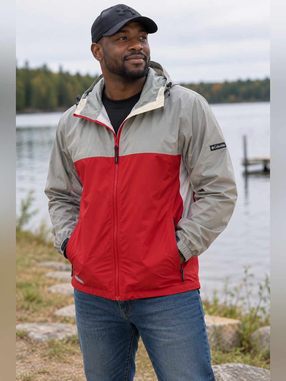 Columbia Glennaker Lake Packable Rain Jacket - Red/Grey - Size XL
